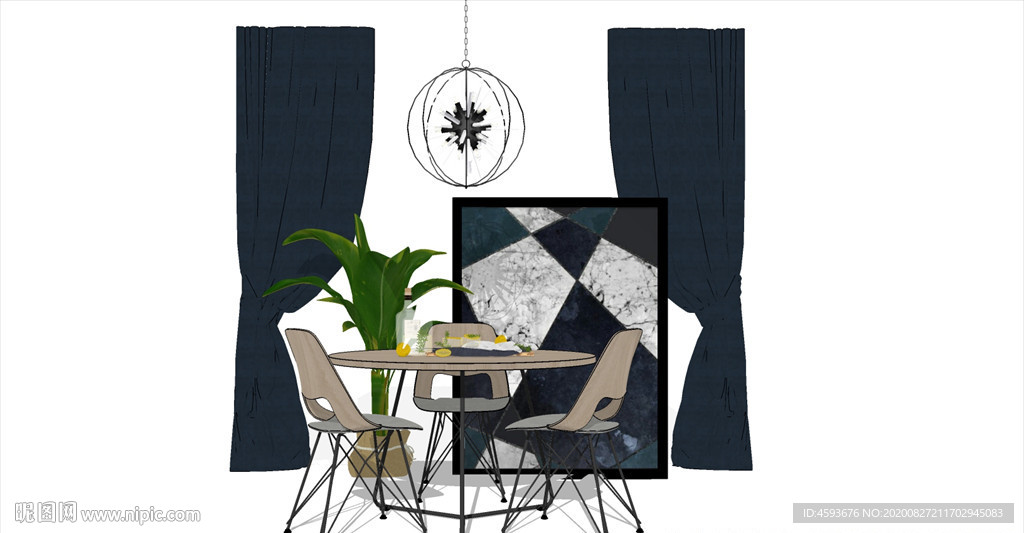 北欧混搭餐厅SU模型