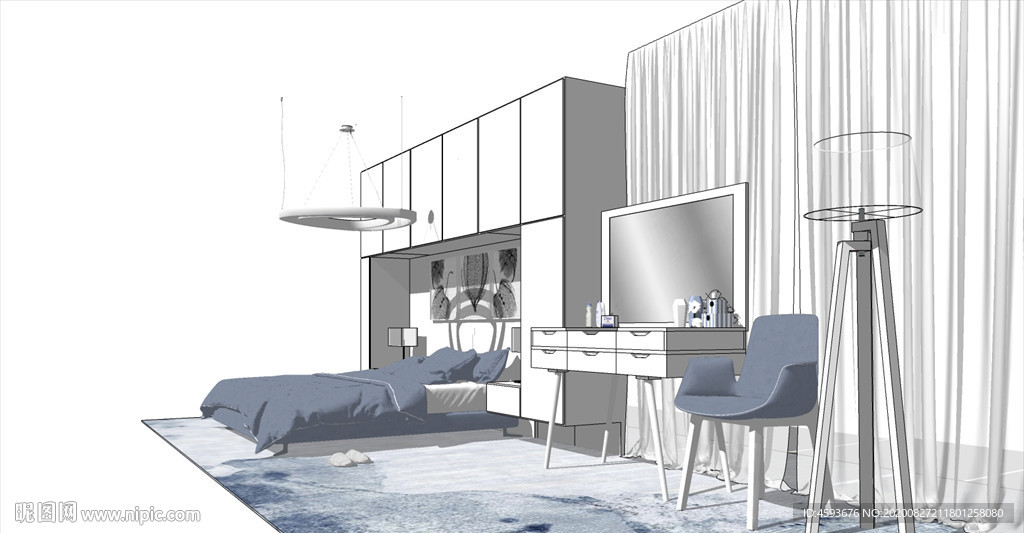 北欧卧室SU模型