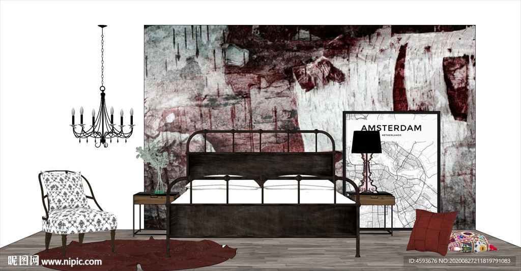 复古卧室SU模型