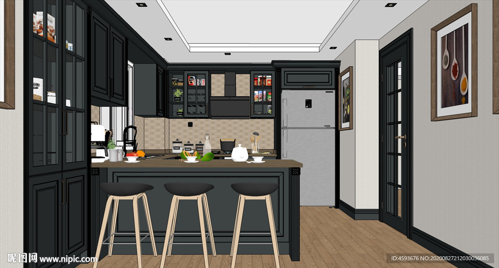 美式开放式厨房SU模型