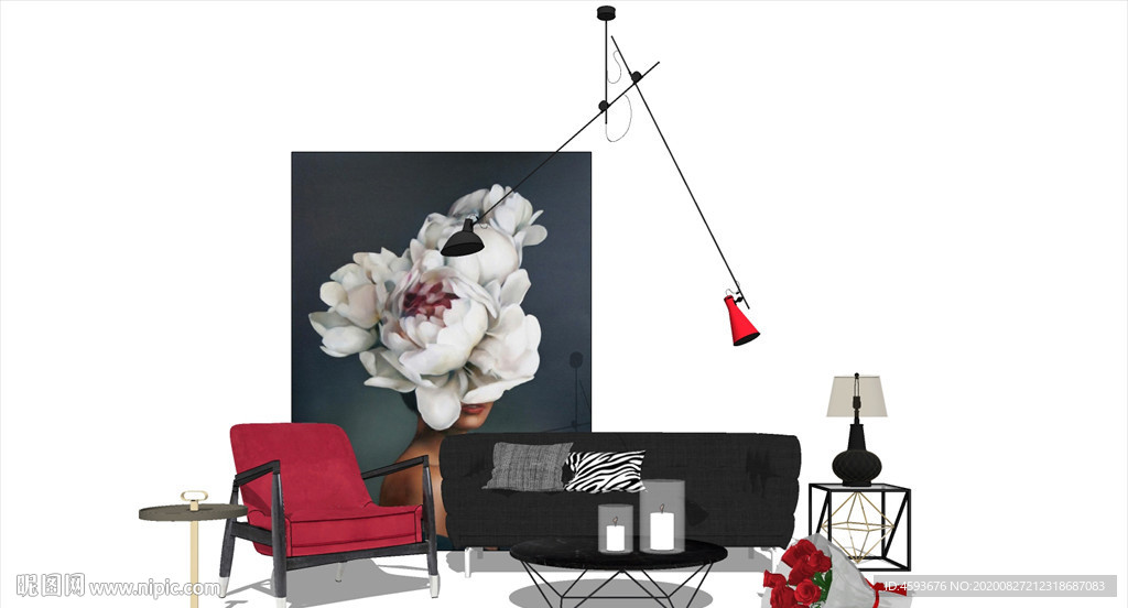 轻奢客厅软装SU模型