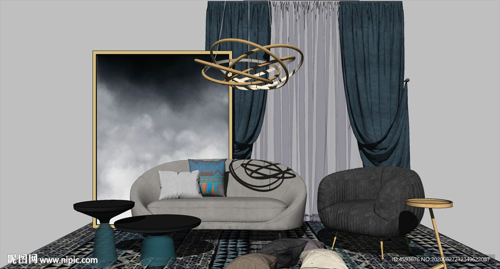 轻奢客厅软装SU模型