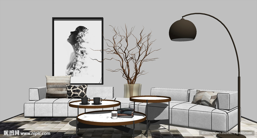 现代轻奢客厅SU模型