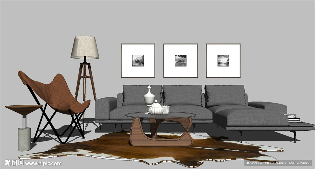 北欧客厅家具软装SU