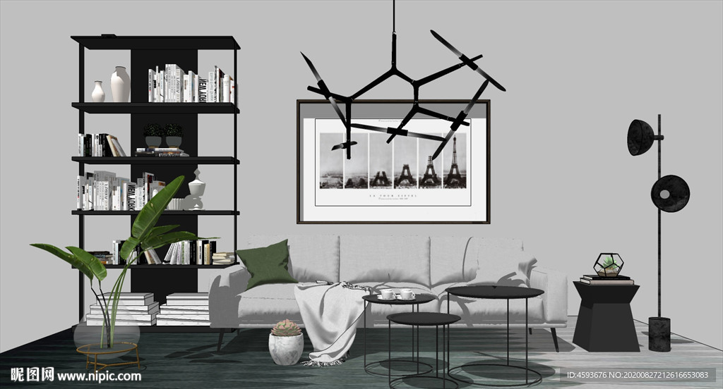 现代风格客厅SU模型