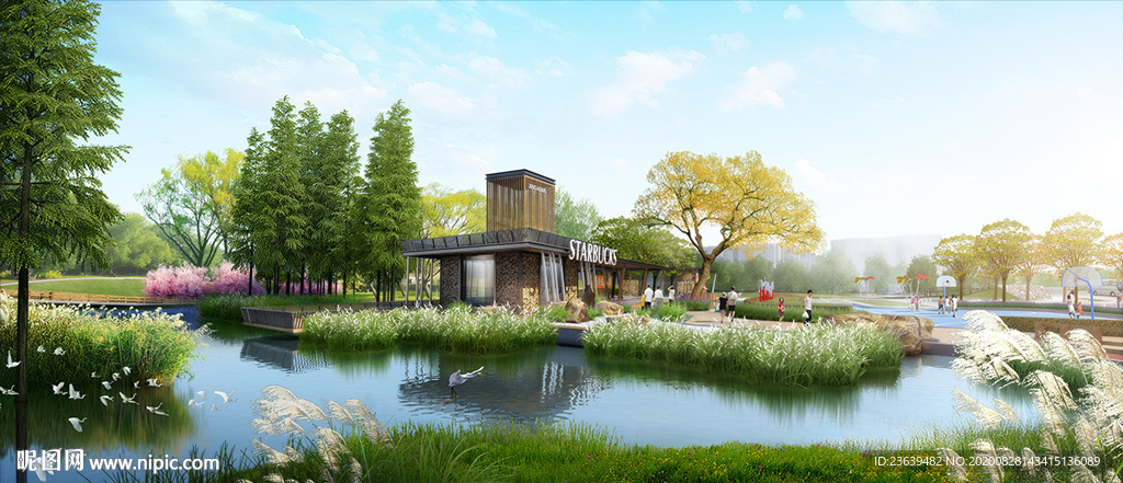 生态湿地公园景观效果图