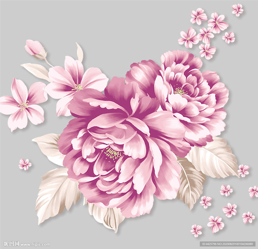 高清手绘花卉印花