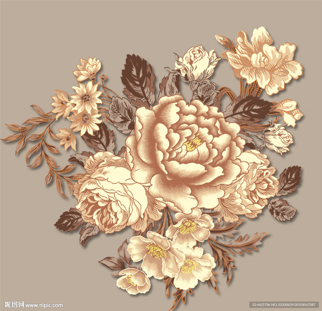 高清手绘花卉印花