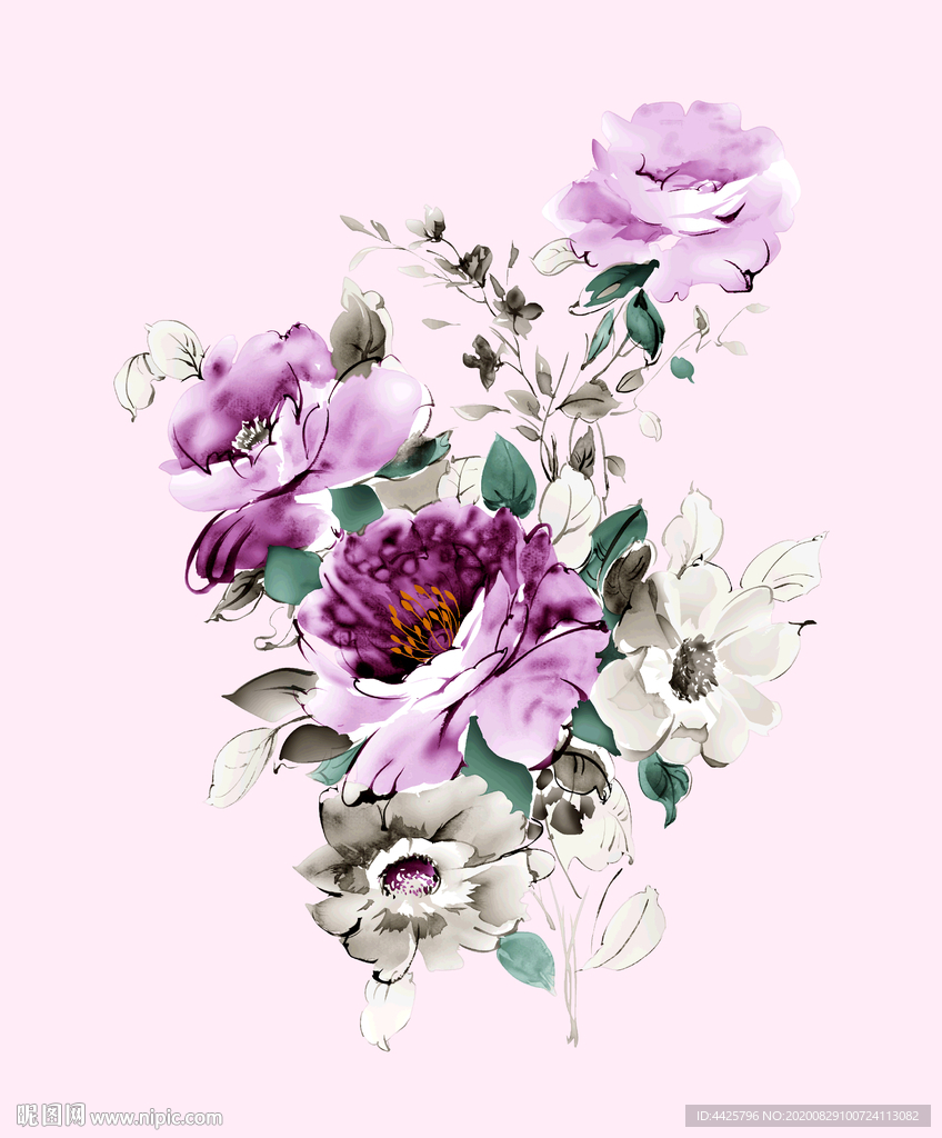 高清手绘花卉印花