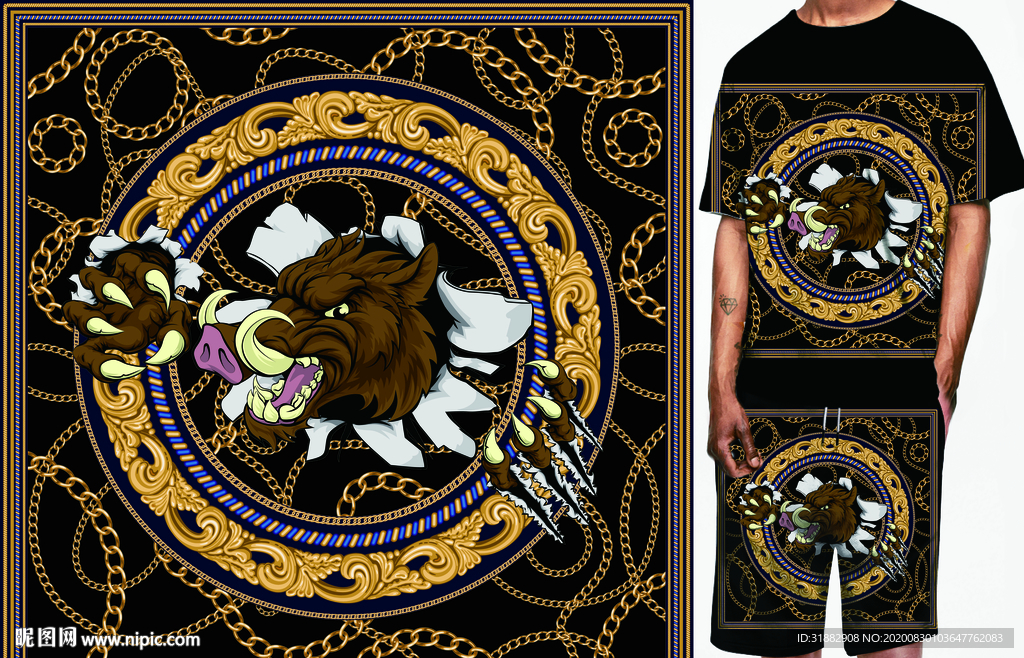 大牌男装方巾野猪