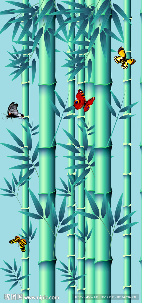 竹子工笔画玄关背景墙