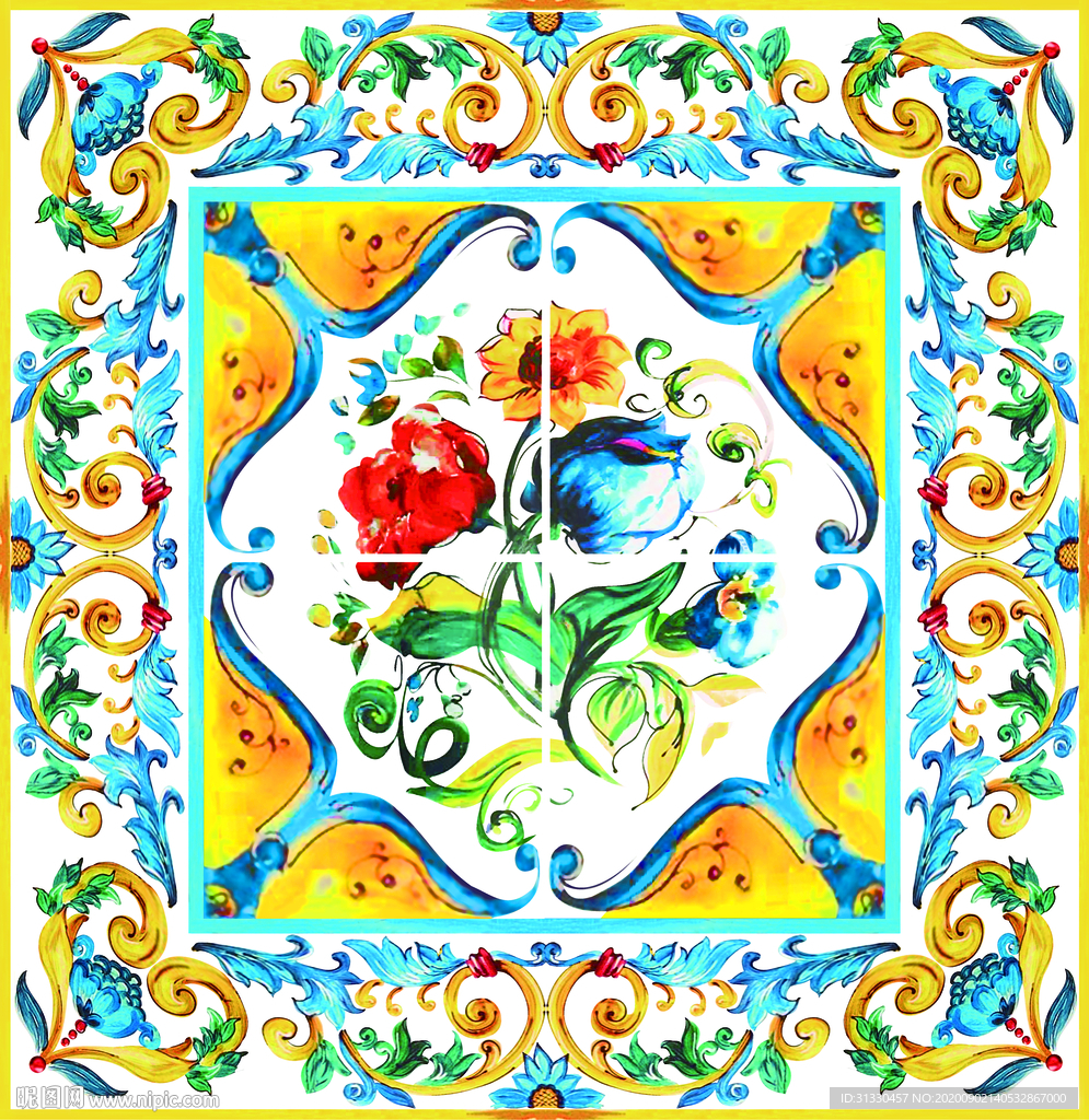 大牌欧式花朵方巾