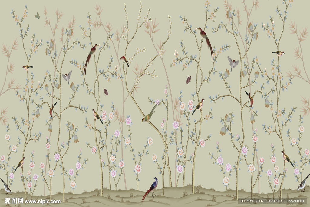 新中式手绘花鸟图