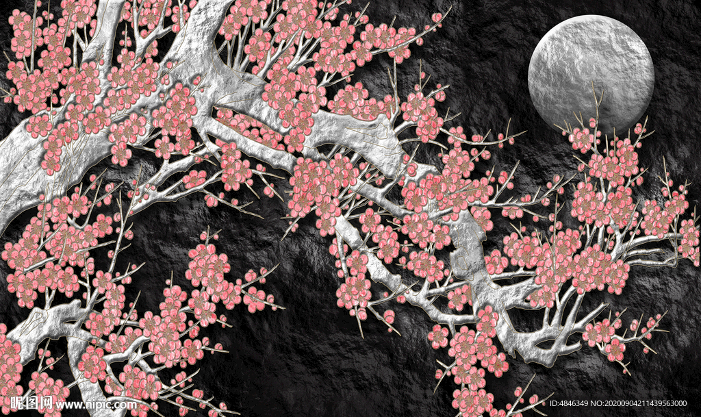 浮雕梅花树枝3d立体新中式背景