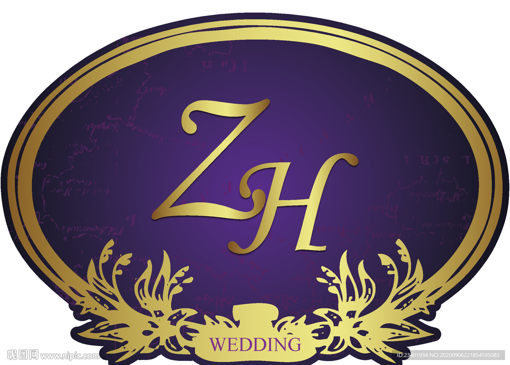 婚礼吊牌水牌蓝色字母ZH