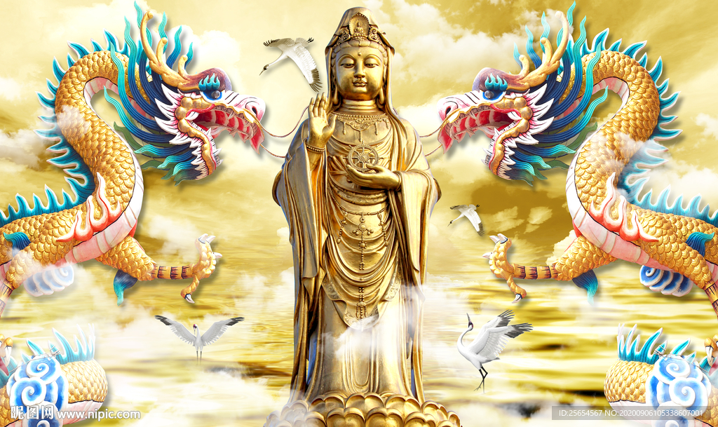 中式双龙戏珠福字背景