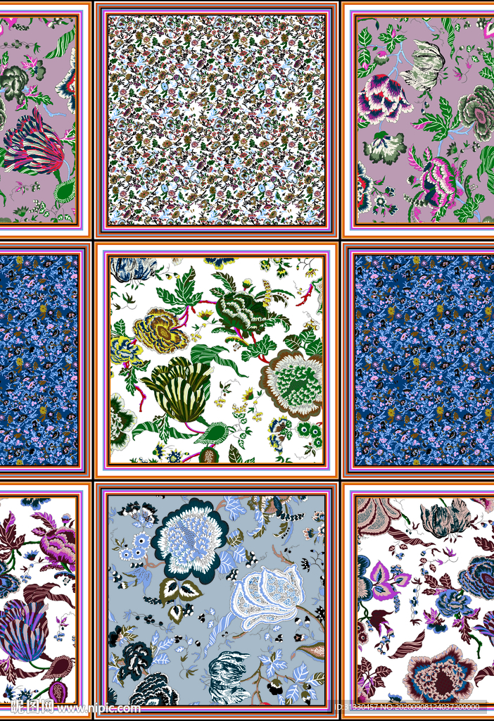 大牌方巾花朵格子