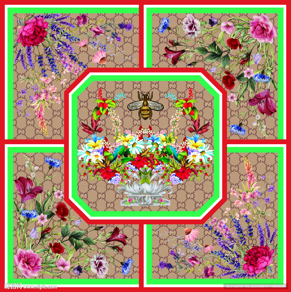 蜂蜜花朵方巾 大牌方巾