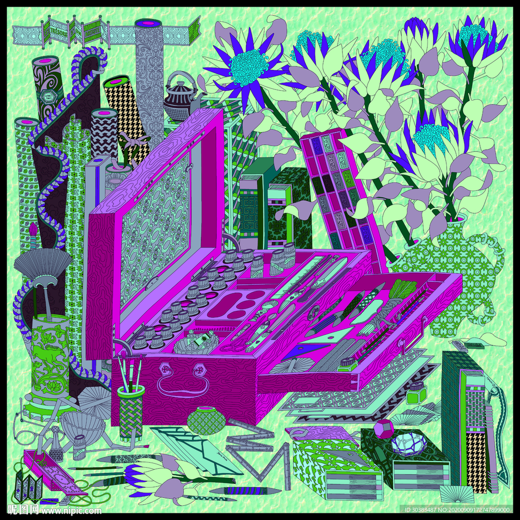 线条方巾 盒子 原创