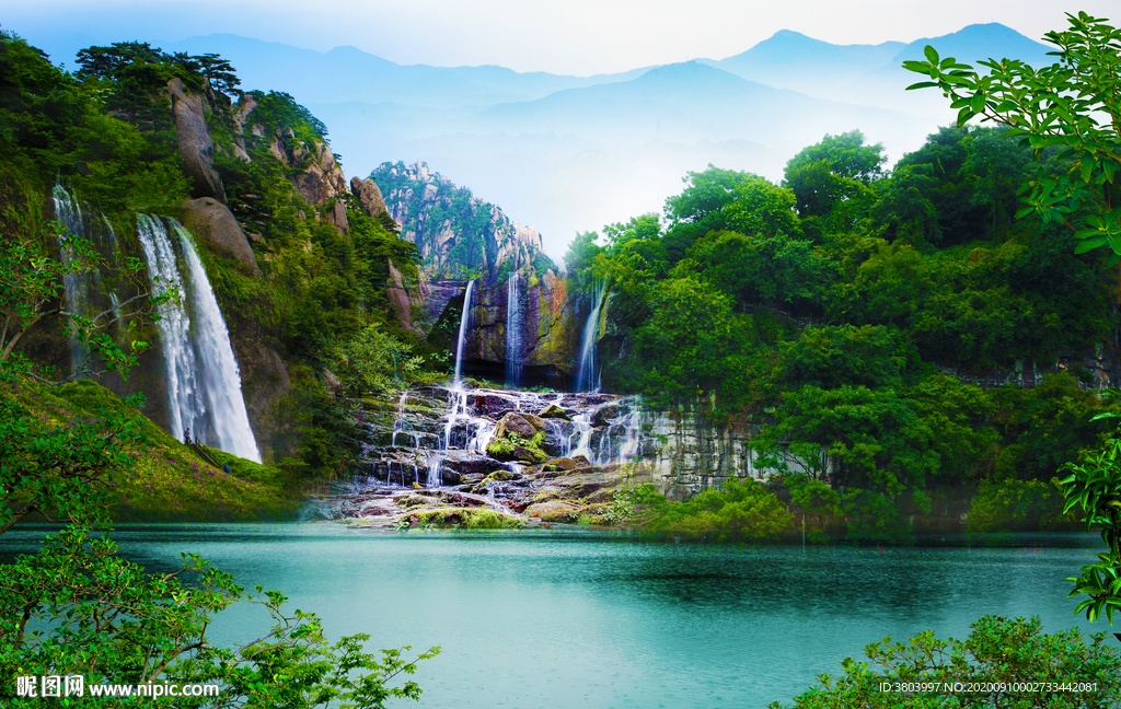 瀑布风景画 山水画