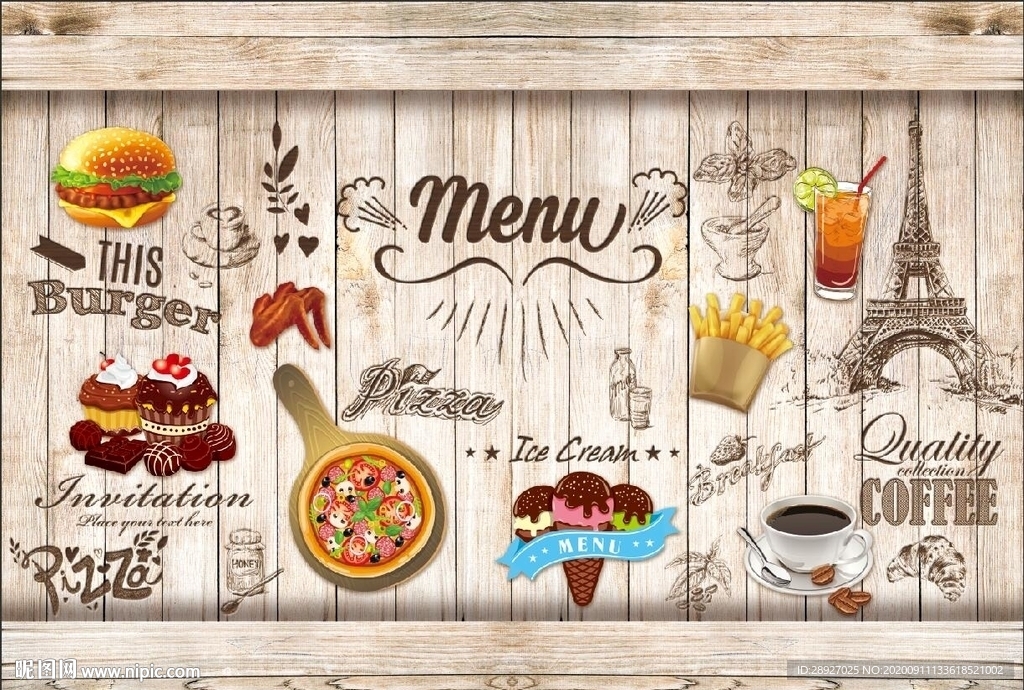 汉堡 甜点 蛋糕 工装背景墙