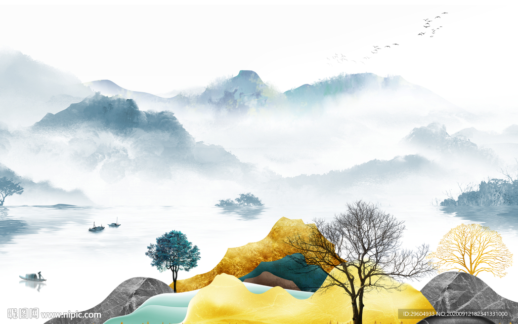 新品山水中式意境 tif分层