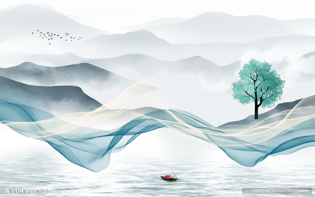 简约山水中式意境 tif分层