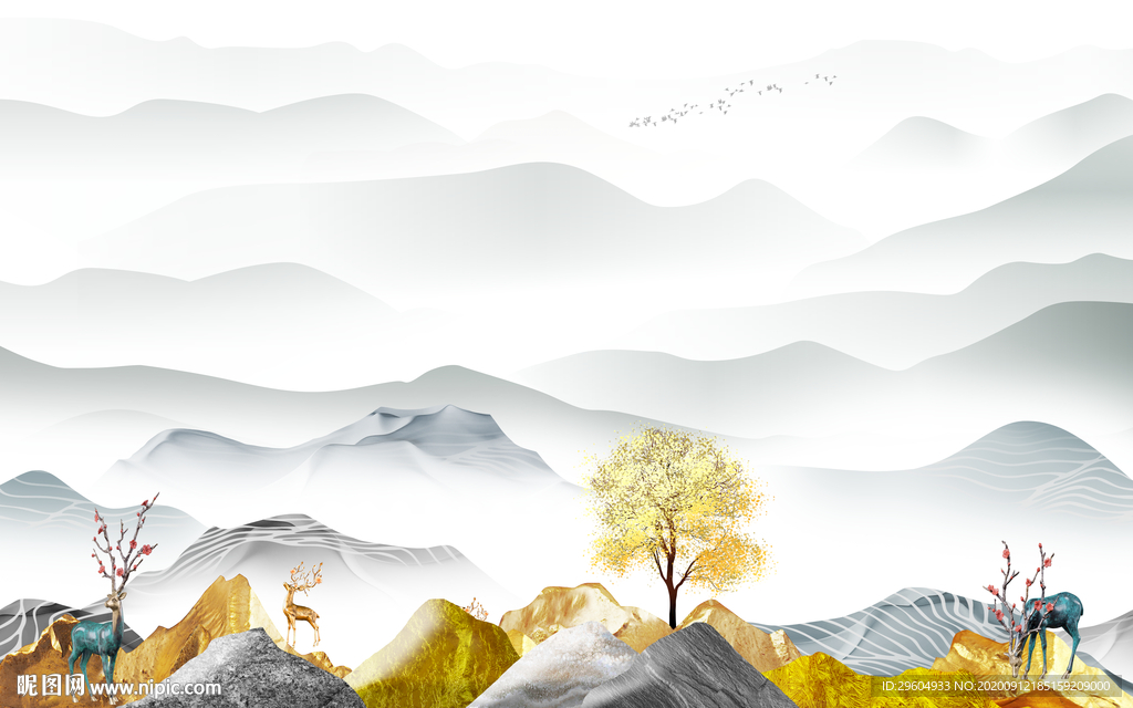 现代山水中式意境 tif分层