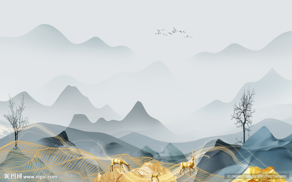 爆款山水中式意境 tif分层