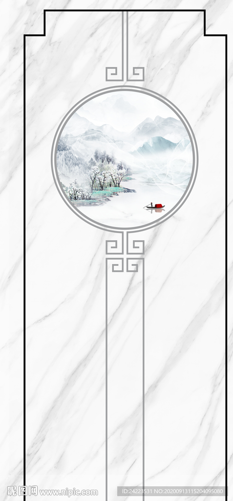新中式山水画玄关爵士白石纹