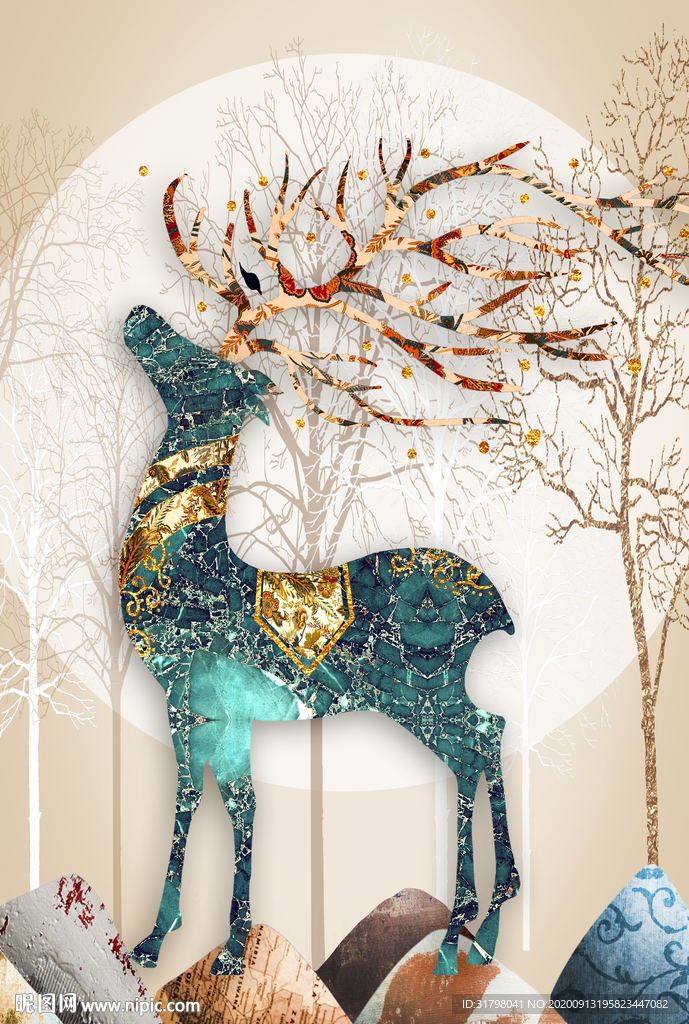 金色麋鹿装饰画