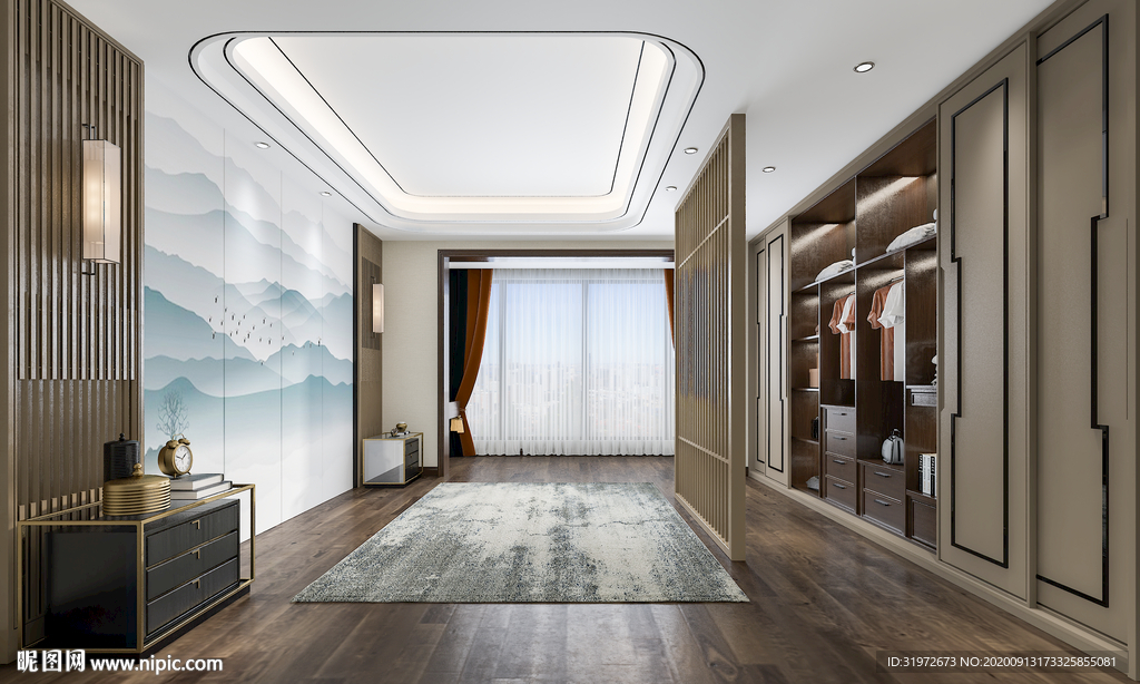 中式背景墙 卧室室内设计摄影墙