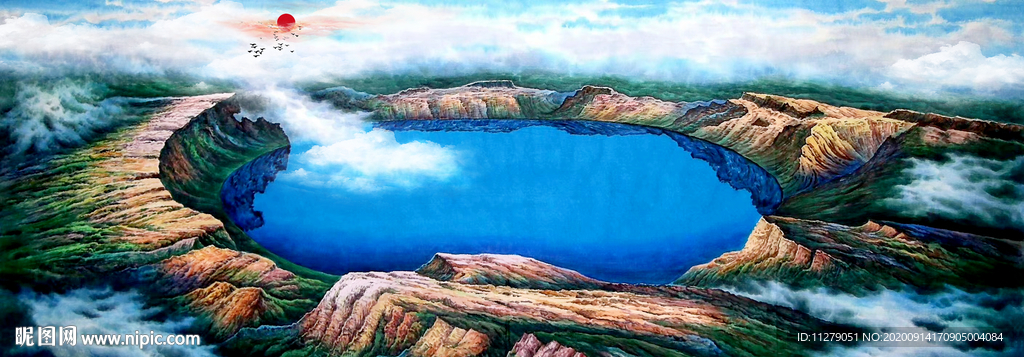 山水聚宝盆招财画油画