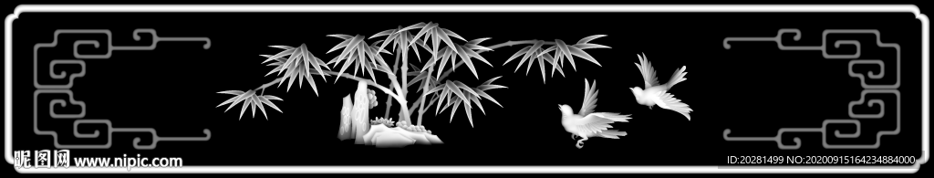 竹子 鸟灰度图