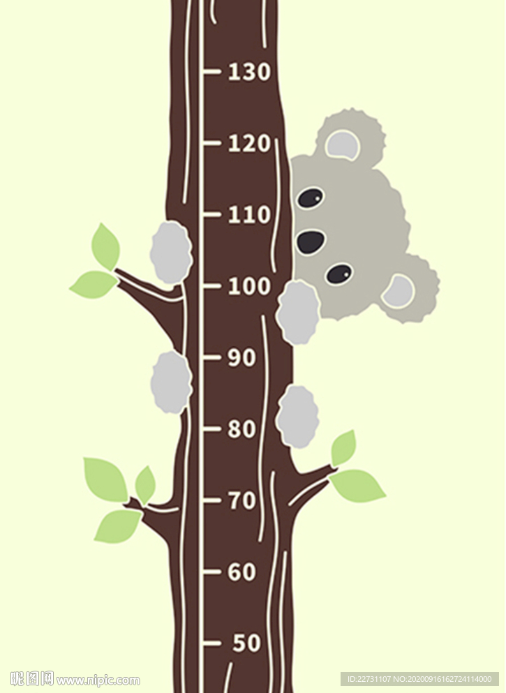 儿童房背景墙卡拉树量身高矢量图