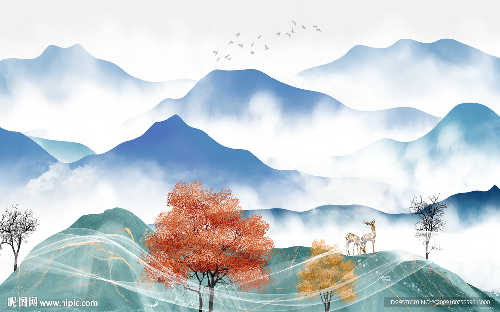 大气 山水画背景墙 TIF分层