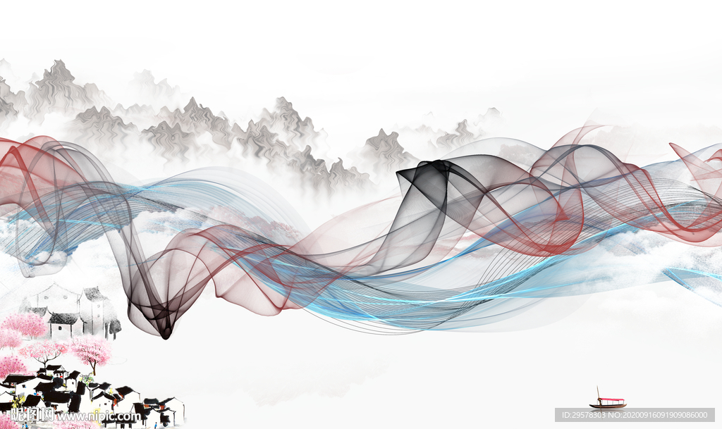 高档 山水画背景墙 TIF分层