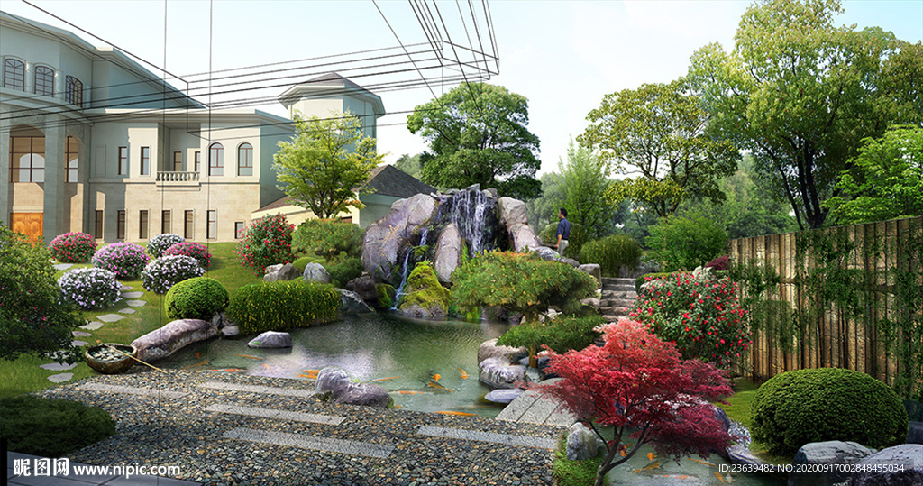 庭院假山叠水效果图