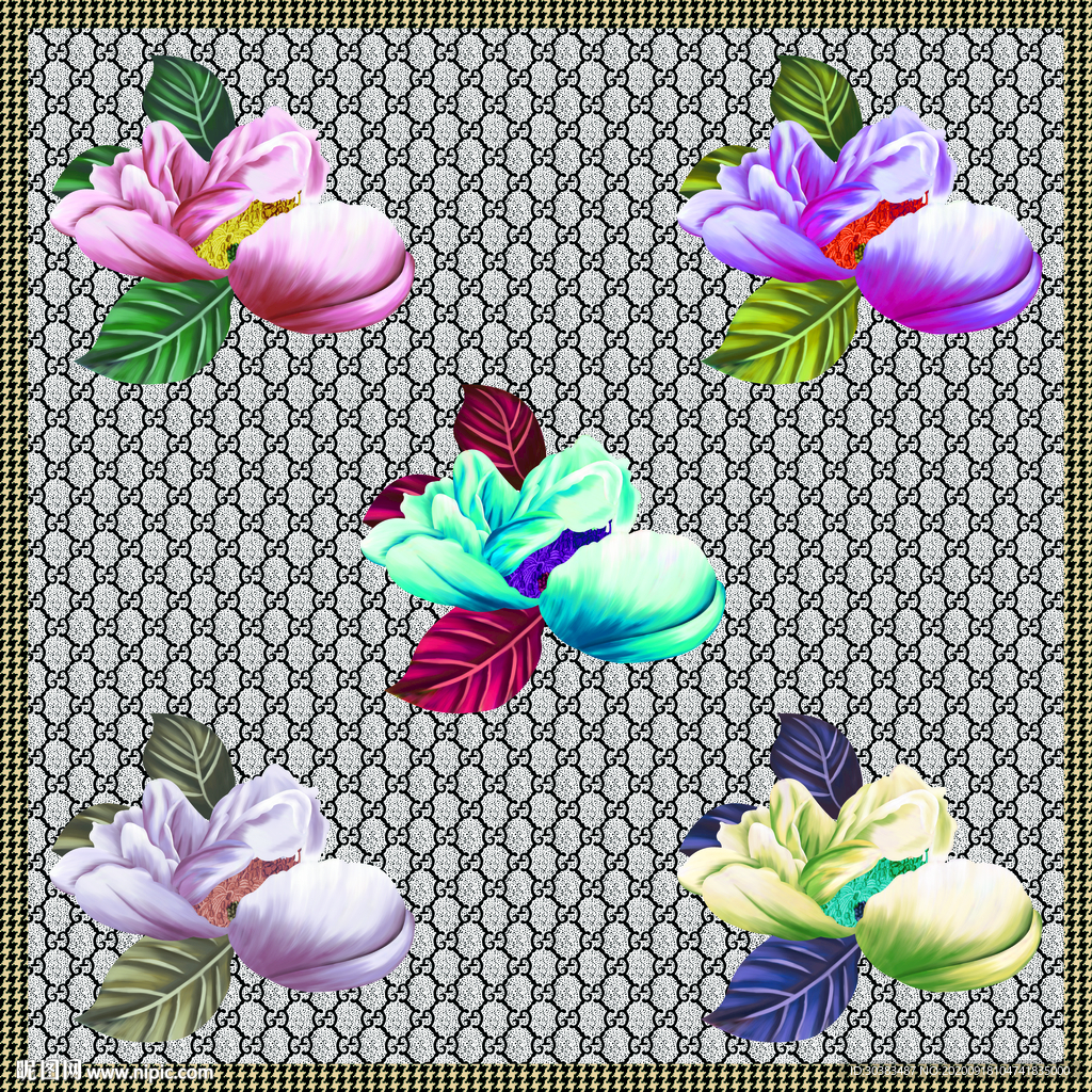 手绘花 方巾 大牌新款