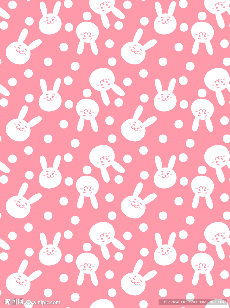 大牌单色卡通兔子圆点乱花