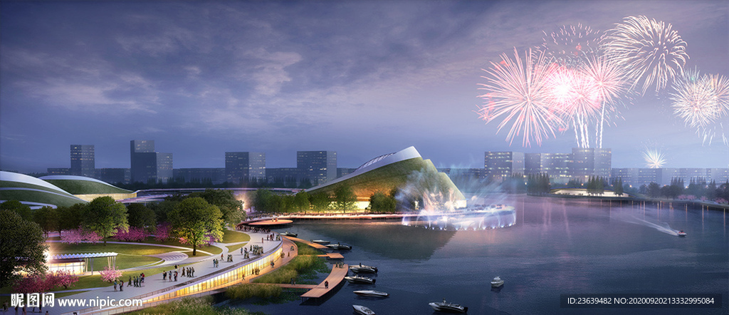 滨水公园夜景效果图