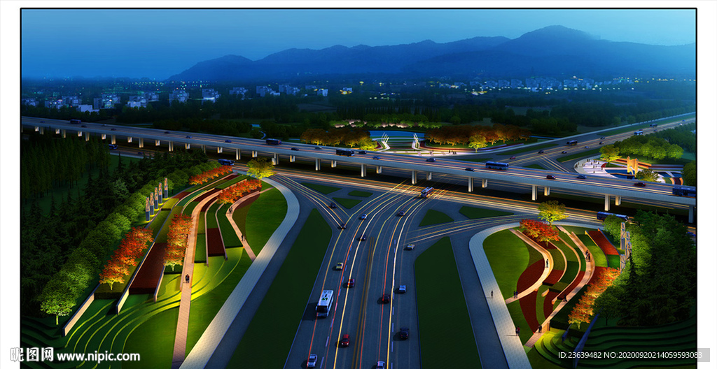 市政道路夜景亮化效果图