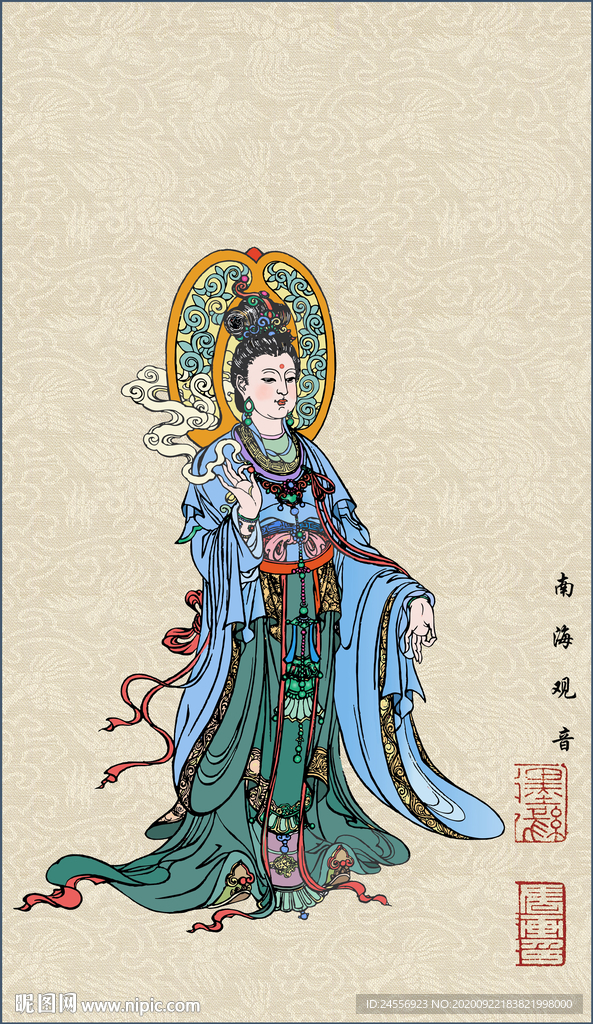 国画观音工笔人画