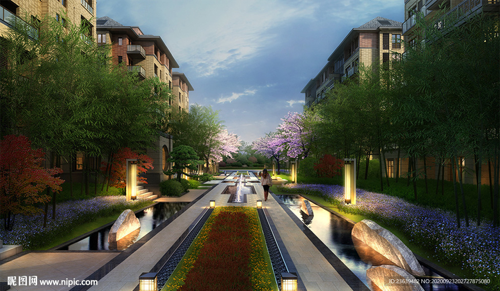 住宅楼盘新中式景观设计效果图