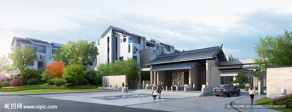 现代中式 住宅小区 入口效果图