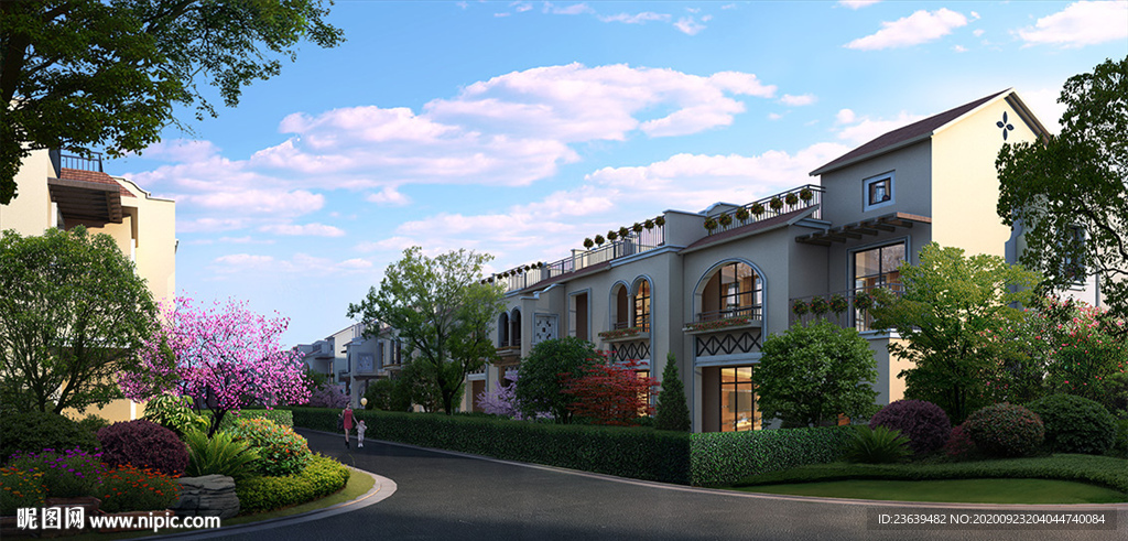 欧式别墅区 景观绿化效果图