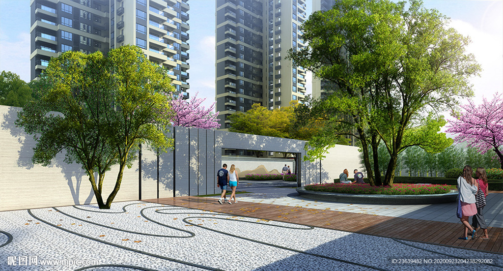 新中式小区 景观设计效果图