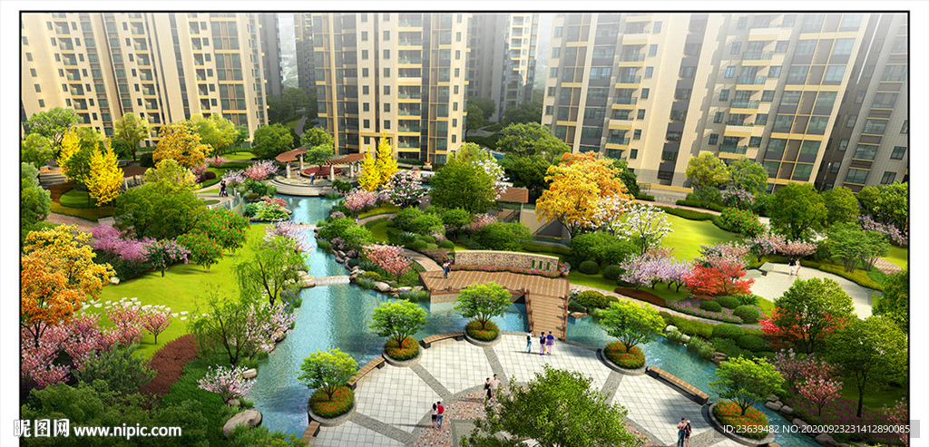 住宅小区中心水系景观设计效果图