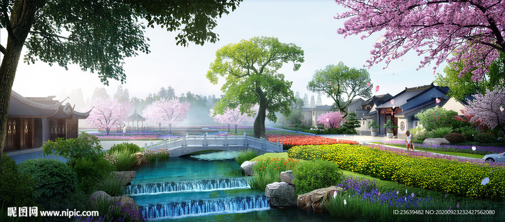 中式农庄 景观设计效果图