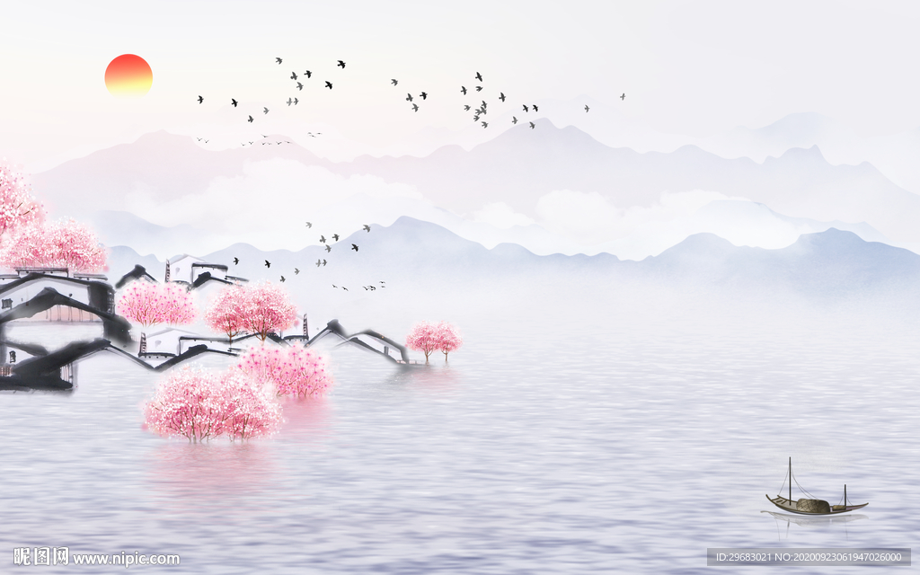 江南意境山水背景 tif分层